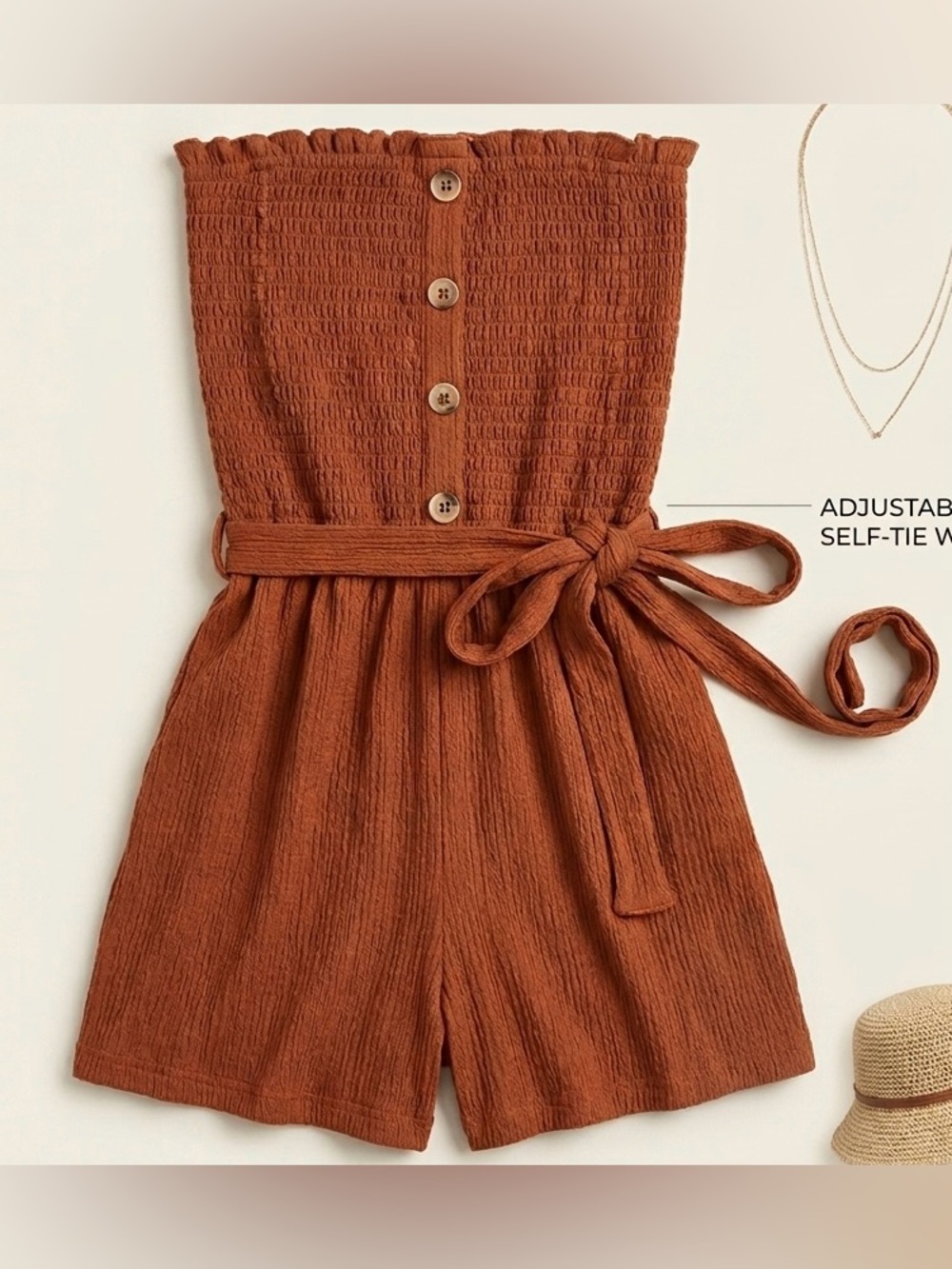 Love Tree Toast Brown Smocked Tube Top Romper – Size Small